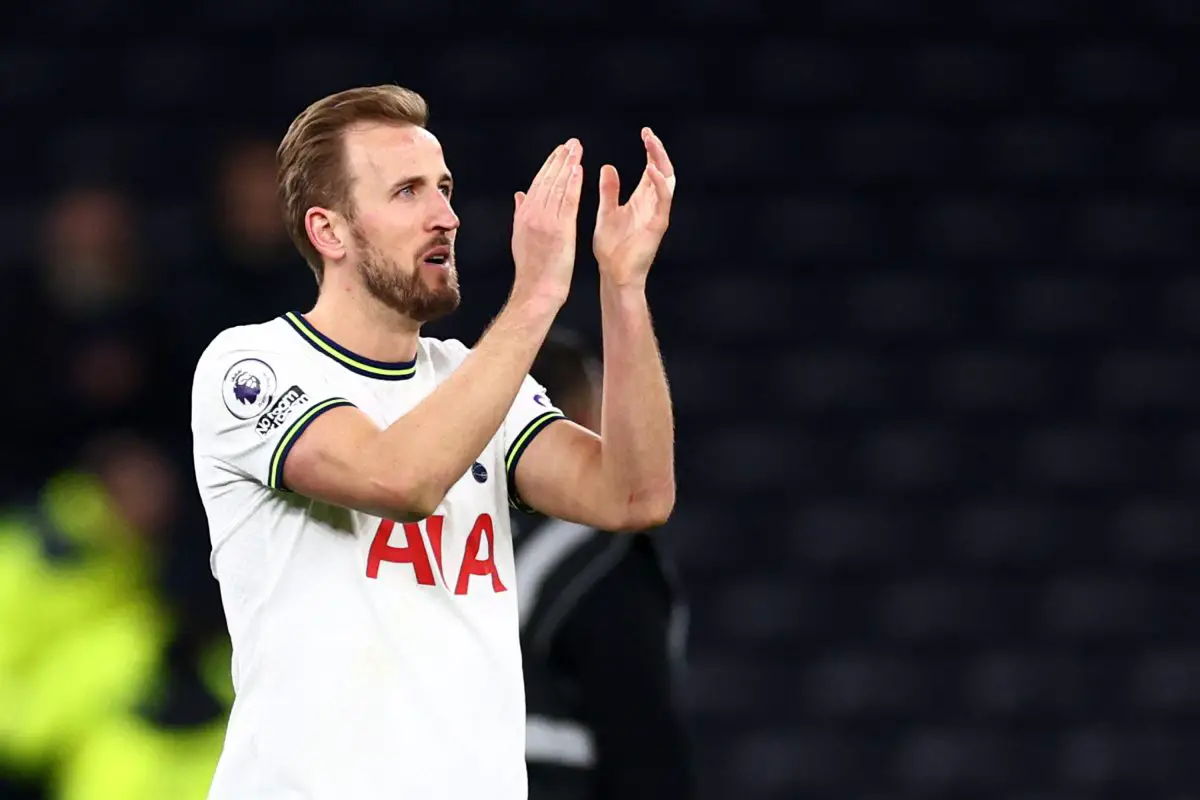 Harry Kane of Tottenham Hotspur applauds the fans after the team's victory during the Premier League match between Tottenham Hotspur and Manchester City at Tottenham Hotspur Stadium on February 05, 2023 in London, England. (Photo by Clive Rose/Getty Images)