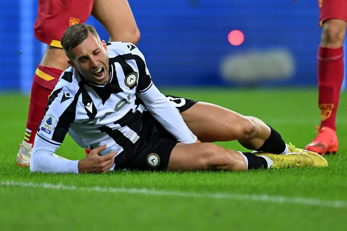 Gerard Deulofeu of Udinese Calcio reacts during the Serie A match between Udinese Calcio and US Lecce at Dacia Arena on November 04, 2022 in Udine, Italy. (Photo by Alessandro Sabattini/Getty Images)