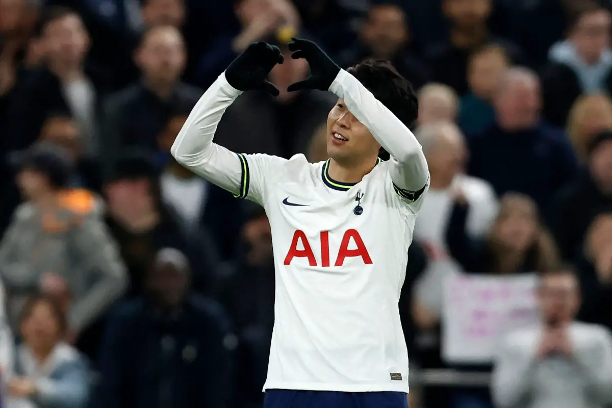 Tottenham Hotspur's South Korean striker Son Heung-Min celebrates after scoring a goal in the 2-0 win against West Ham United in February 2023. 