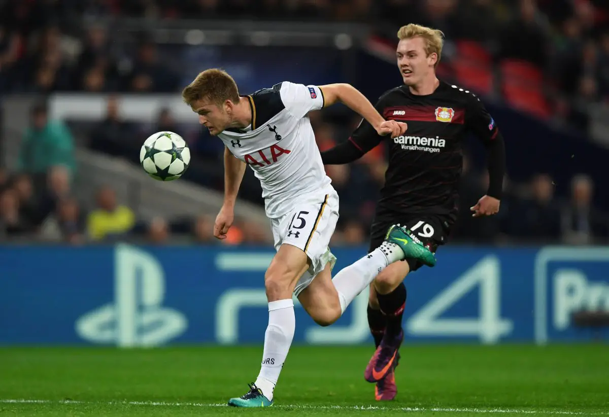 Eric Dier of Tottenham Hotspur is chased down by Julian Brandt of Bayer Leverkusen. (Photo by Shaun Botterill/Getty Images)