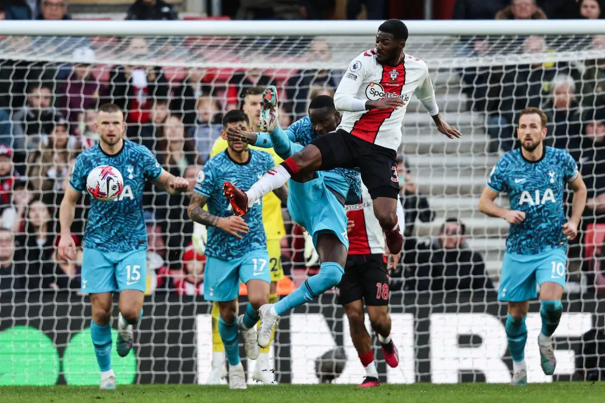 Southampton's English midfielder Ainsley Maitland-Niles is tackled by Pae Matar Sarr and is awarded a penalty.  