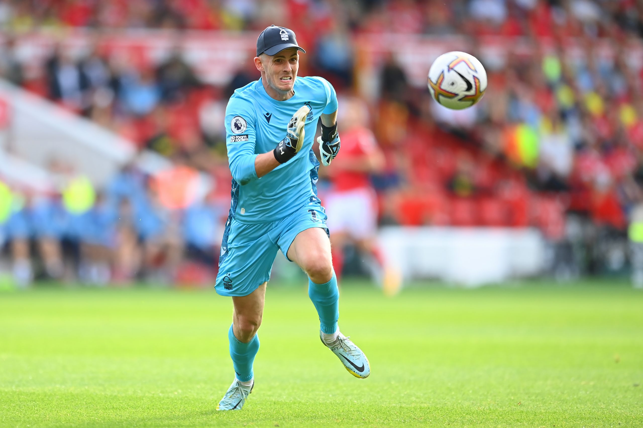 Dean Henderson of Notts Forest in action against Tottenham Hotspur.