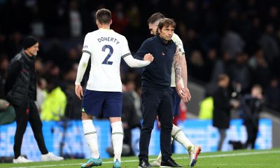 Antonio Conte embraces Matt Doherty of Tottenham Hotspur.