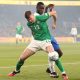 Republic of Ireland's striker Evan Ferguson vies with France's defender Dayot Upamecano.