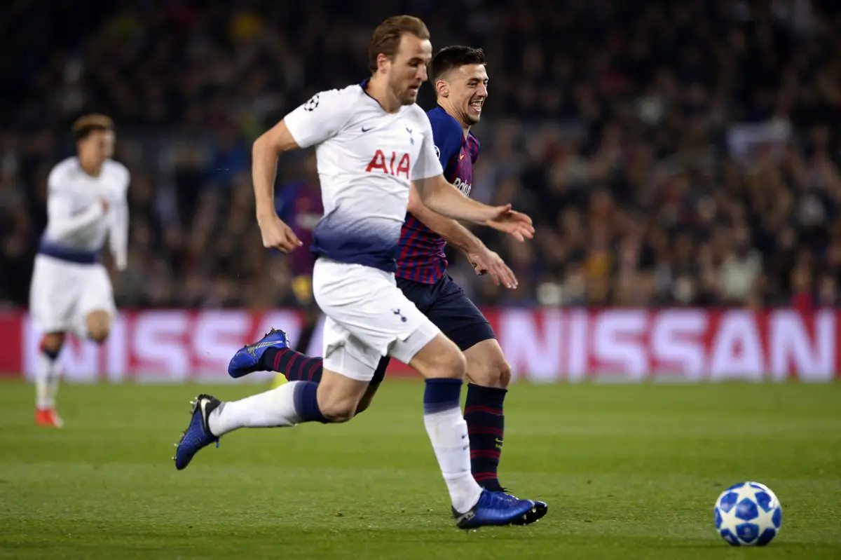 Barcelona's Clement Lenglet vies with Tottenham Hotspur's Harry Kane during a  UEFA Champions League game - December 2018. 