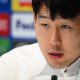 Tottenham Hotspur's South Korean striker Son Heung-min at a UEFA Champions League press conference.