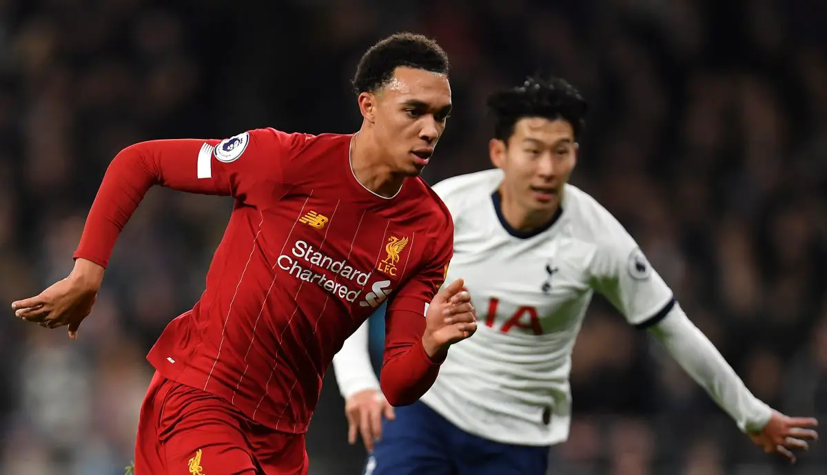 Trent Alexander-Arnold of Liverpool and Son Heung-Min of Tottenham Hotspur.