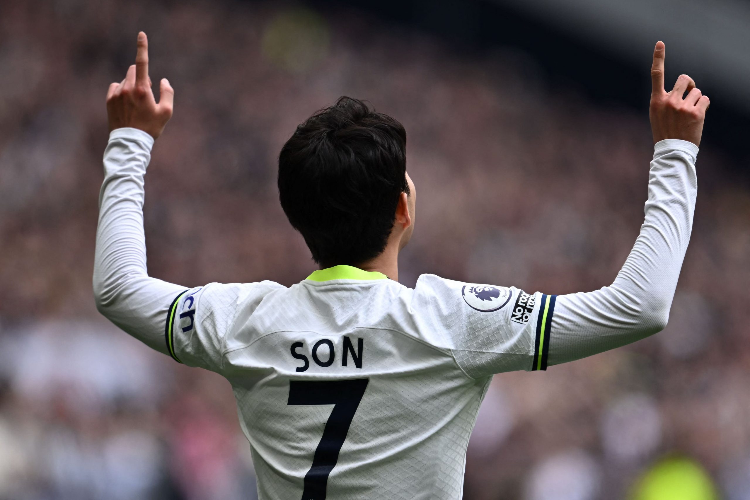 Tottenham Hotspur's South Korean striker Son Heung-Min celebrates after scoring. (Photo by BEN STANSALL/AFP via Getty Images)