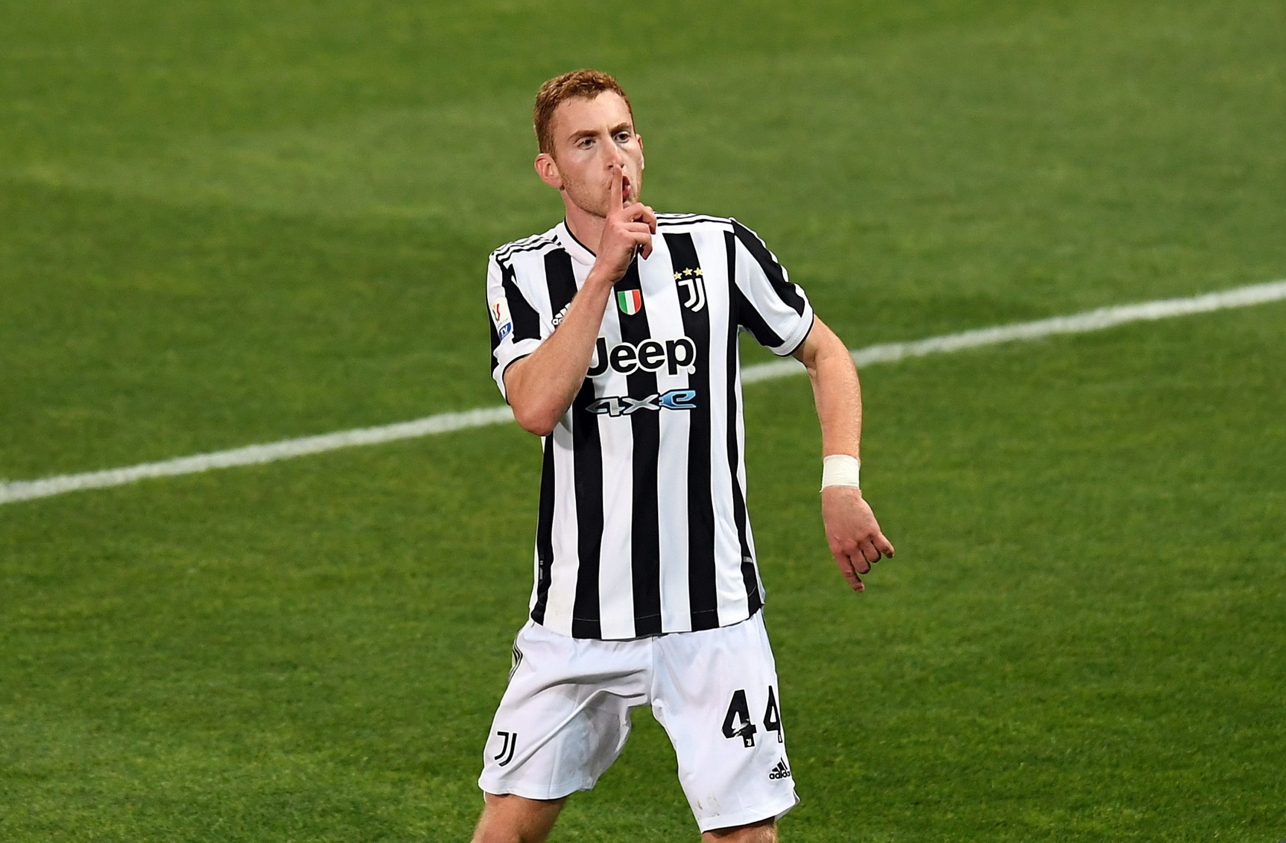 Dejan Kulusevski of Juventus celebrates after scoring.
