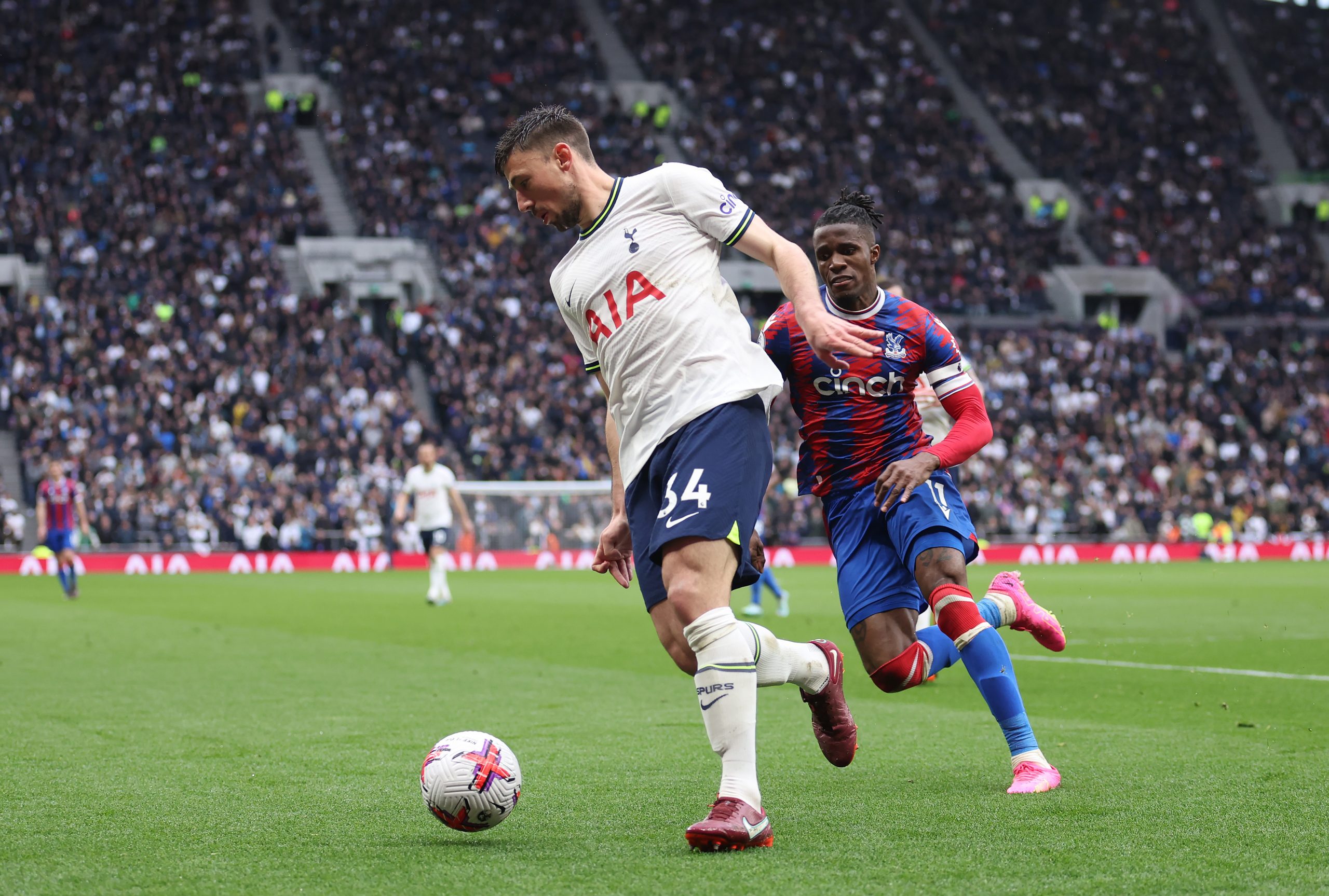 Clement Lenglet of Tottenham Hotspur controls the ball.