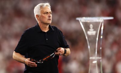 Jose Mourinho after AS Roma's Europa League loss against Sevilla in the 2023 final. (Photo by Naomi Baker/Getty Images)
