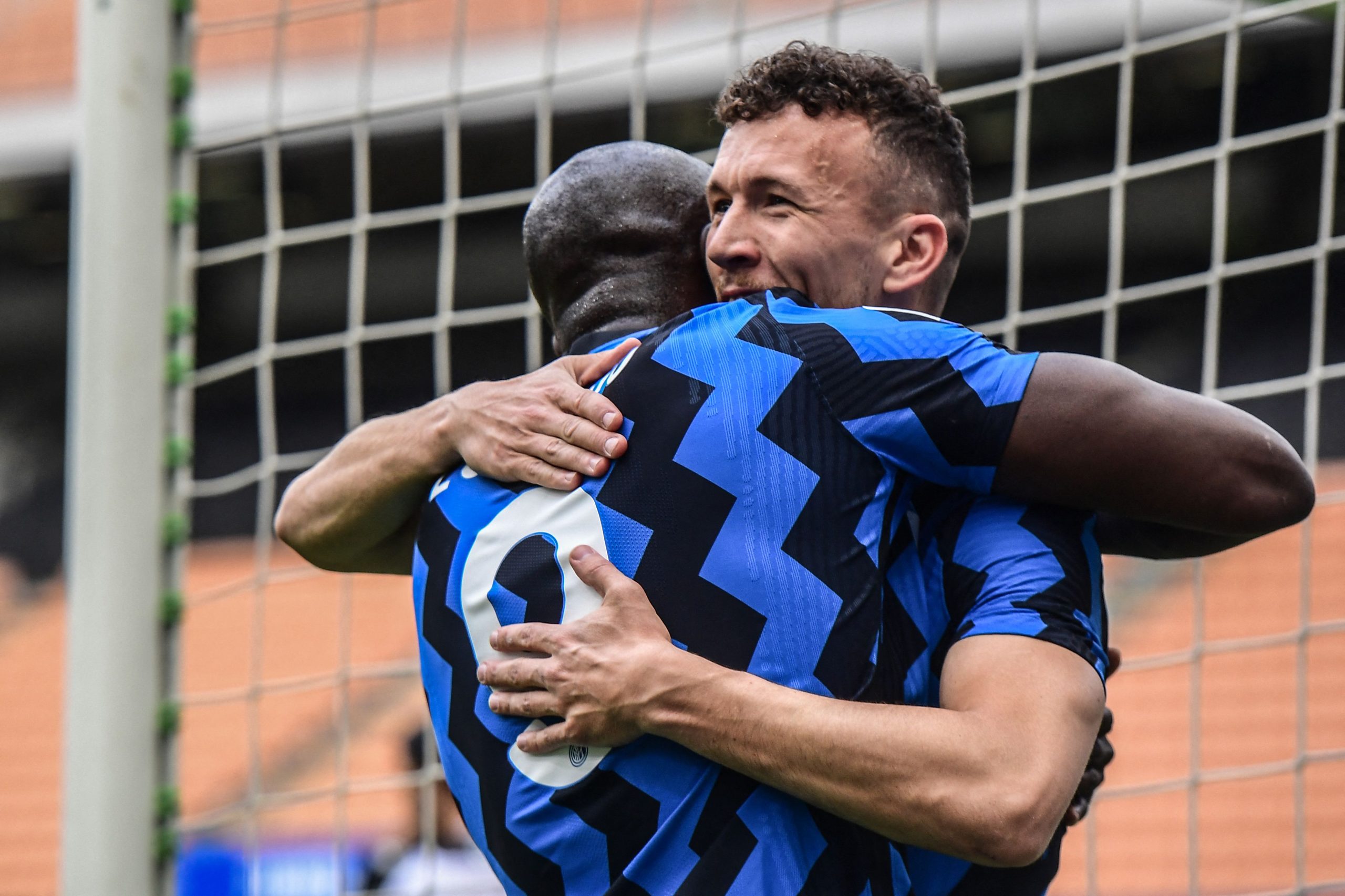 Ivan Perisic celebrates with Romelu Lukaku during their time together at Inter Milan.