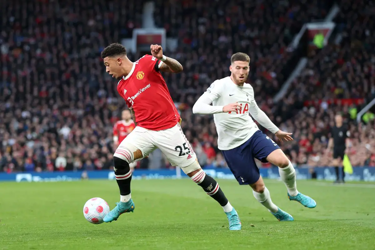 Dean Jones does not expect Tottenham to try for Manchester United star Jadon Sancho in January.  (Photo by Naomi Baker/Getty Images)