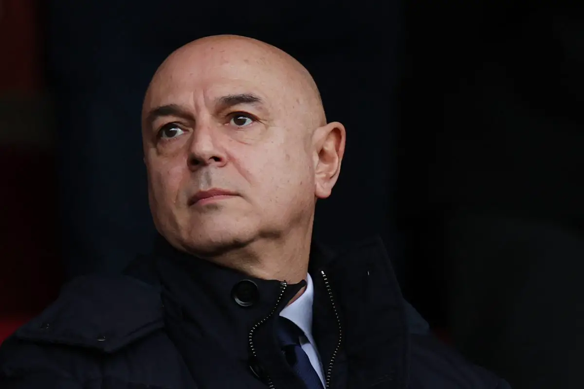 Daniel Levy listens to his former s[orting director Fabio Paratici's advise. (Photo by ADRIAN DENNIS/AFP via Getty Images)