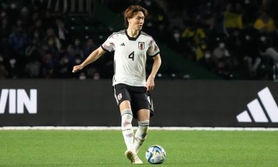 Kou Itakura of Japan in action during an international friendly against Colombia.