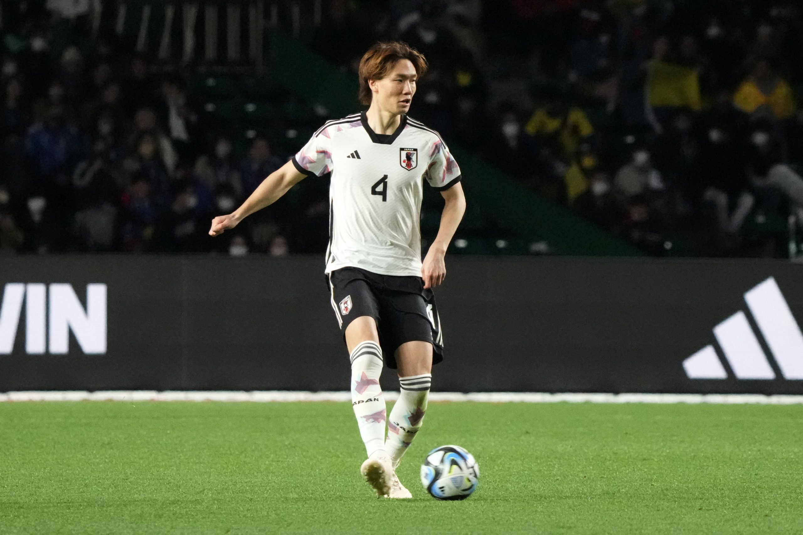 Kou Itakura of Japan in action during an international friendly against Colombia.
