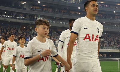 Sergio Reguilon walks out onto the pitch during the pre-season friendly match between Tottenham Hotspur and West Ham United at Optus Stadium.
