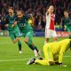 Lucas Moura of Tottenham Hotspur celebrates after scoring his team's third goal as Andre Onana of Ajax reacts.