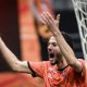 Lorient's Tunisian defender Montassar Talbi celebrates.