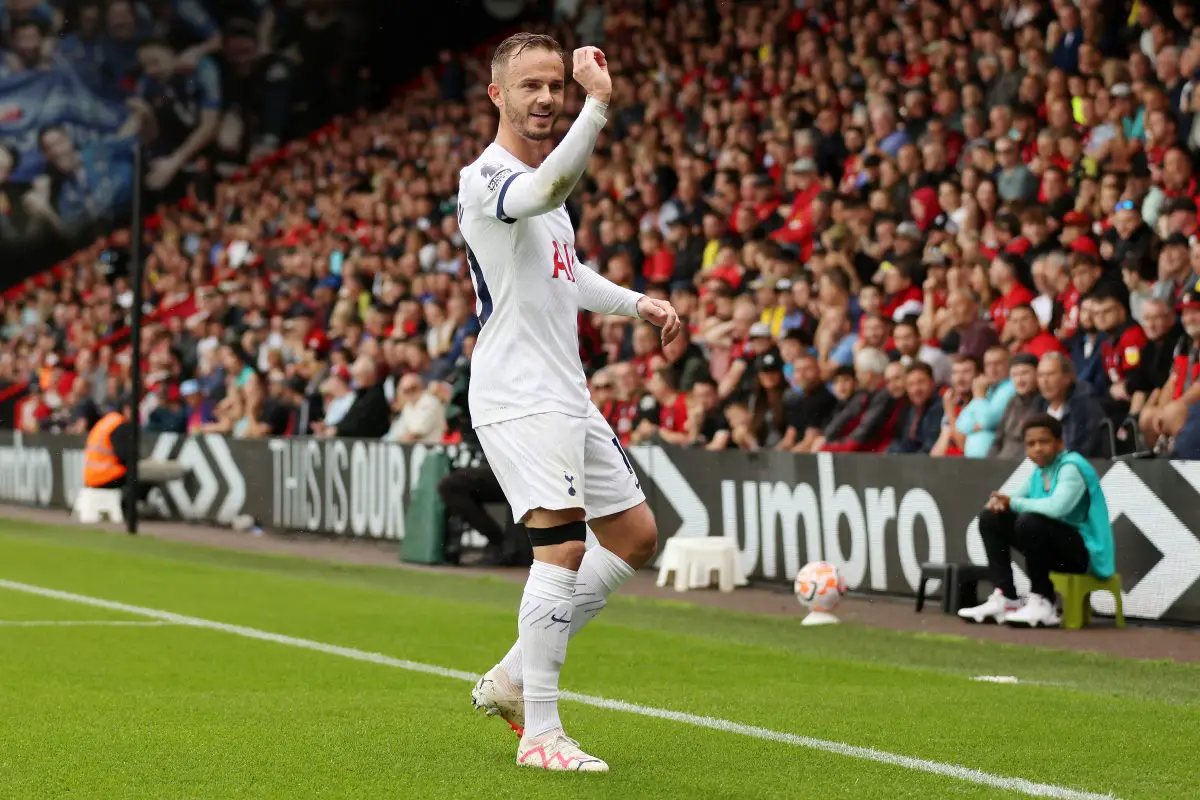 James Maddison of Tottenham Hotspur celebrates after scoring. (Photo by Luke Walker/Getty Images)