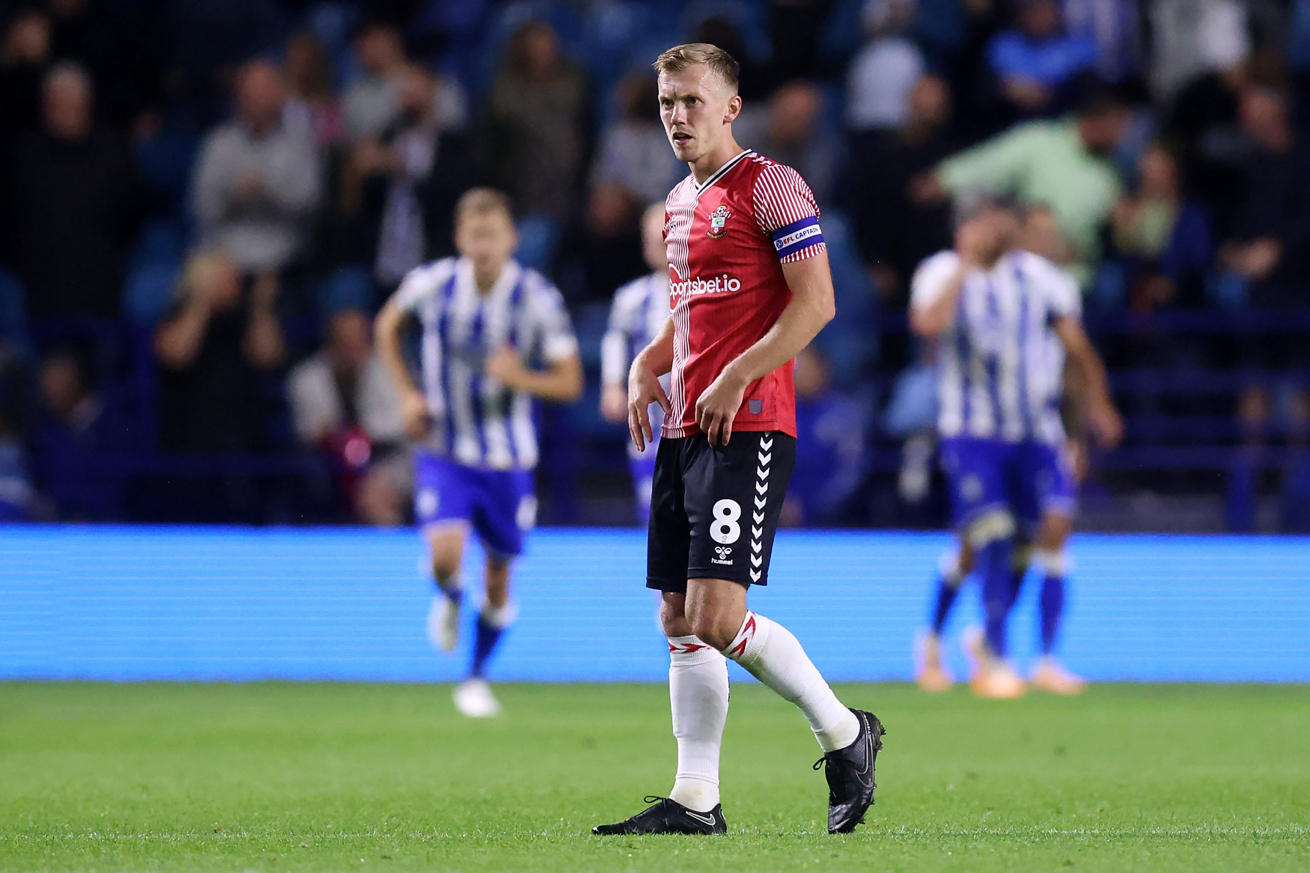James Ward-Prowse of Southampton looks dejected after his team concede a goal. (Photo by George Wood/Getty Images)