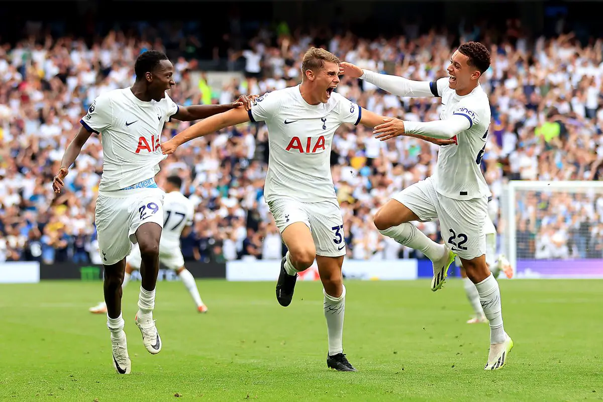  Micky van de Ven of Tottenham Hotspur hails Fraser Foster as the funniest person in the club. (Photo by Stephen Pond/Getty Images)