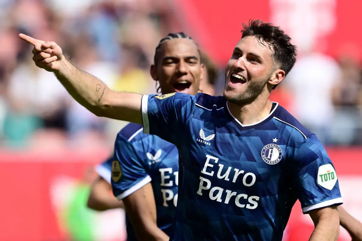 Feyenoord's Argentine forward Santiago Gimenez celebrates scoring. (Photo by OLAF KRAAK/ANP/AFP via Getty Images)