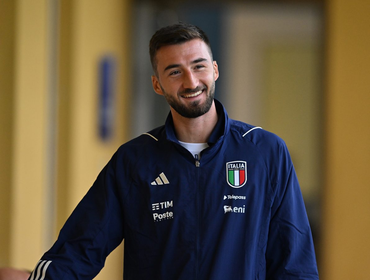 Bryan Cristante of Italy arrives before the training session at Centro Tecnico Federale di Coverciano. 