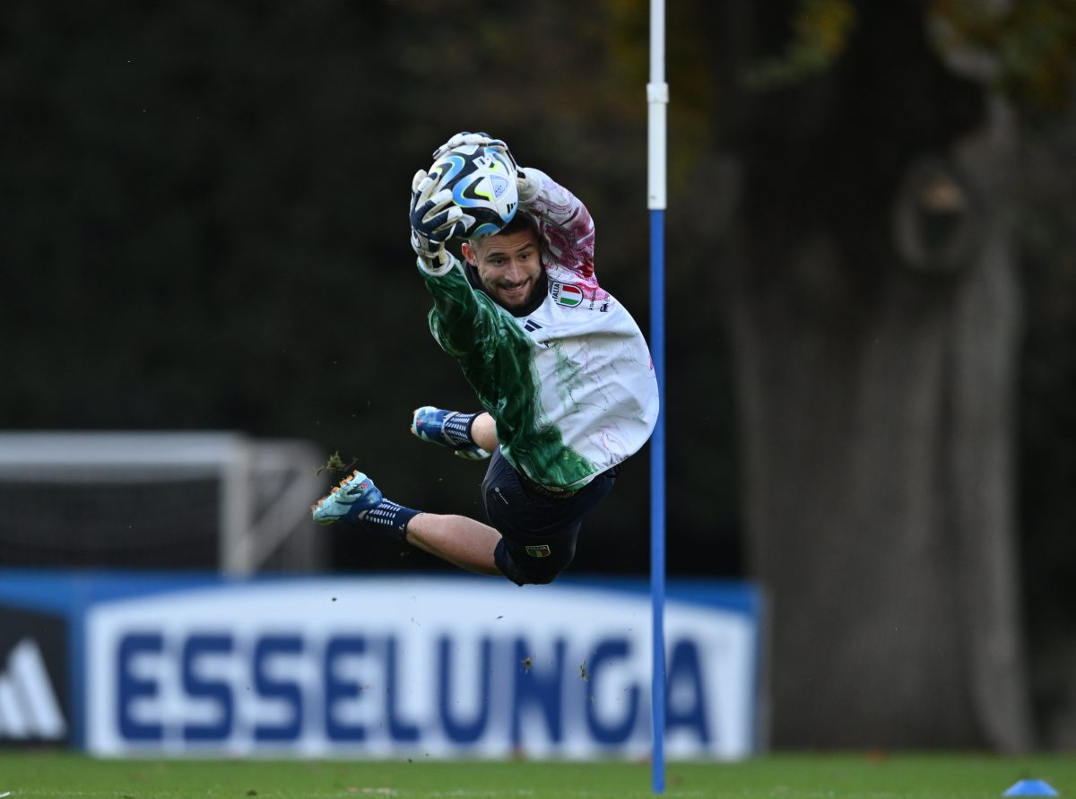 Tottenham star Guglielmo Vicario in training with Italy.