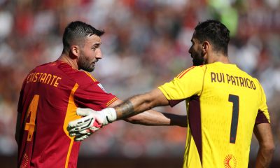 Bryan Cristante and Rui Patricio of AS Roma react. (Photo by Paolo Bruno/Getty Images)