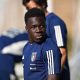Wilfried Gnonto arrives during an Italy Training Session at Centro Tecnico Federale di Coverciano. (