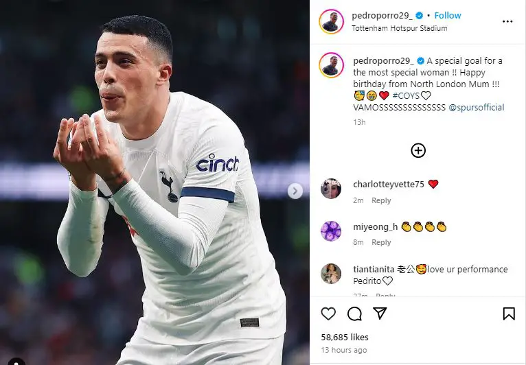 Porro's Instagram post following yesterday's win over Nottingham.