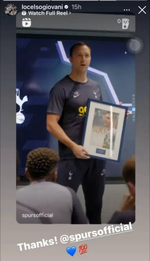 Lo Celso acknowledging Tottenham for his 100 appearance.  