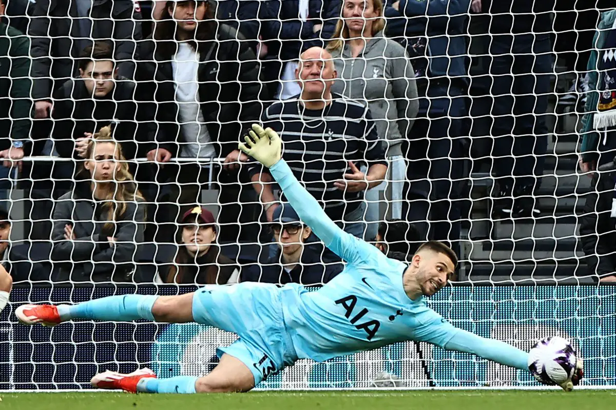 Tottenham Hotspur star, Guglielmo Vicario conceded 61 goals in the last Premier League season. (Photo by HENRY NICHOLLS/AFP via Getty Images)