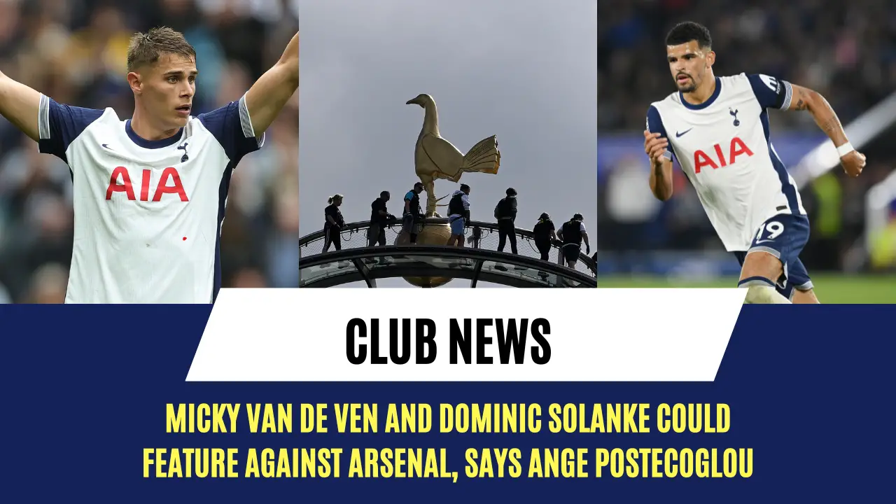 Micky van de Ven and Dominic Solanke could feature against Arsenal, says Ange Postecoglou