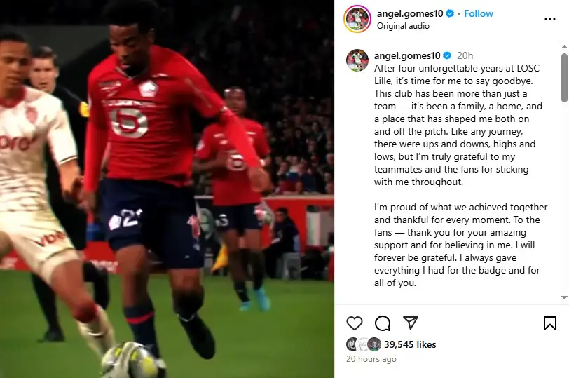 LOSC Lille midfielder Angel Gomes confirms summer exit as Tottenham Hotspur circle.