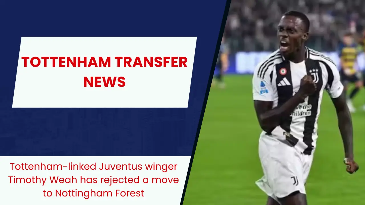 Tottenham-linked Juventus winger Timothy Weah has rejected a move to Nottingham Forest